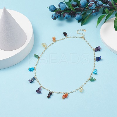 Synthetic & Natural Mixed Gemstone Chips Pendant Necklace NJEW-JN03855-1