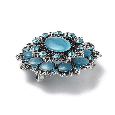Baroque Flower Alloy Rhinestone Brooches with Cat Eye LS-JEWB-Z034-08AS-1