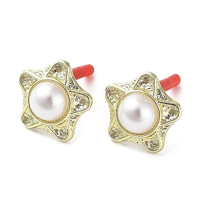Rack Plating Alloy Star Stud Earrings with ABS Pearl Beaded and 304 Stainless Steel Pin EJEW-B030-05G-1