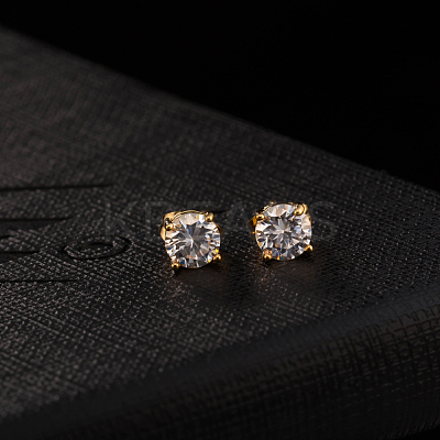 Real 18K Gold Plated Adorable Design Brass Cubic Zirconia Stud Earrings EJEW-EE0001-171B-1