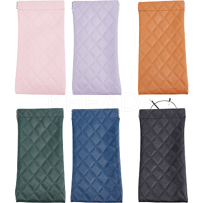 6Pcs 6 Colors Rectangle with Rhombus Pattern PU Imitation Leather Eyeglasses Pouch AJEW-CP0005-57-1