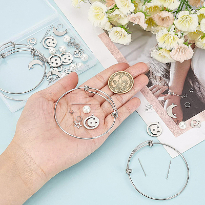 DIY Moon & Star Charm Bangle Making Kit DIY-BC0004-64-1