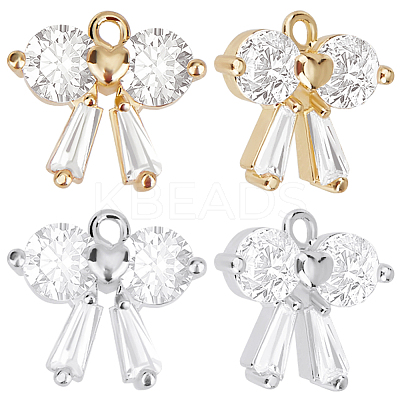 12Pcs 2 Colors Brass with Clear Cubic Zirconia Charms ZIRC-BBC0002-64-1