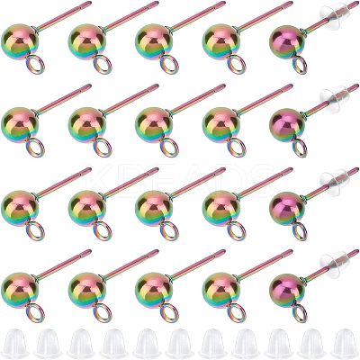 50Pcs Rainbow Color Stainless Steel Stud Earring Findings STAS-UN0037-07A-1