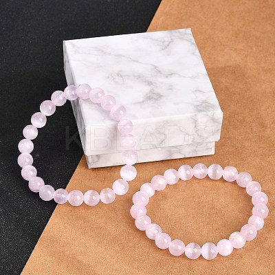Dyed Natural Selenite Round Beaded Stretch Bracelets for Women G-U005-02I-1