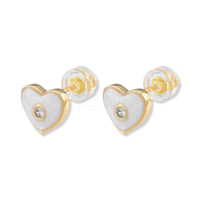Natural Shell & Enamel Heart Stud Earrings with Cubic Zirconia EJEW-N011-79D-1