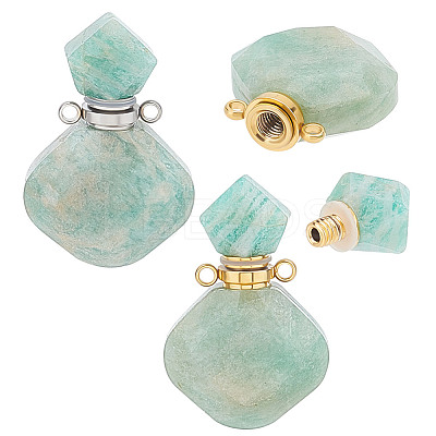 2Pcs 2 Colors  Rhombus Natural Amazonite Perfume Bottle Pendants G-UN0001-19B-1