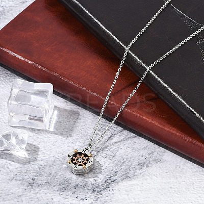 304 Stainless Steel Clear Cubic Zirconia Compass Pendant Cable Chain Necklaces for Women NJEW-F331-03GP-1