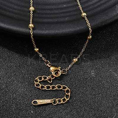 Natural Rhodonite Teardrop Pendant 304 Stainless Steel Satellite Chain Necklaces with Glass Beads NJEW-K255-57G-1