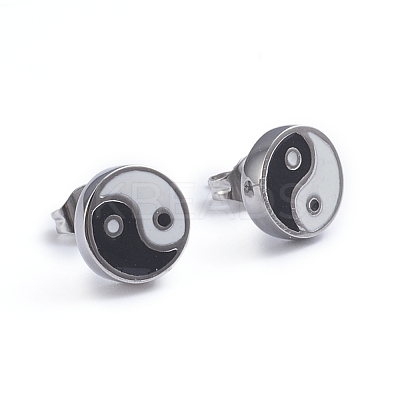 Feng Shui 304 Stainless Steel Stud Earrings EJEW-L248-047P-1
