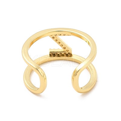 Clear Cubic Zirconia Initial Letter Open Cuff Ring RJEW-A012-01G-Z-1