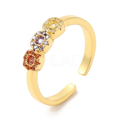 Colorful Cubic Zirconia Square Open Cuff Ring RJEW-L106-003G-1
