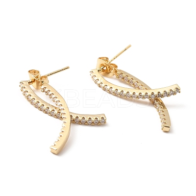 Clear Cubic Zirconia Double Curved Bar Front Back Dangle Stud Earrings EJEW-F281-23G-1
