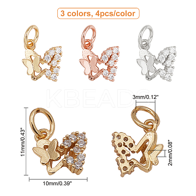 12Pcs 3 Colors Brass Micro Pave Cubic Zirconia Charms ZIRC-CA0001-05-1