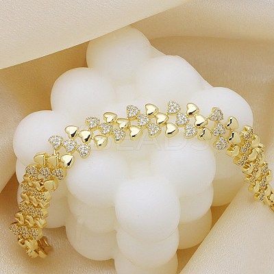 Brass Micro Pave Clear Cubic Zirconia Link Chain Bracelets for Women BJEW-P366-01B-G-1