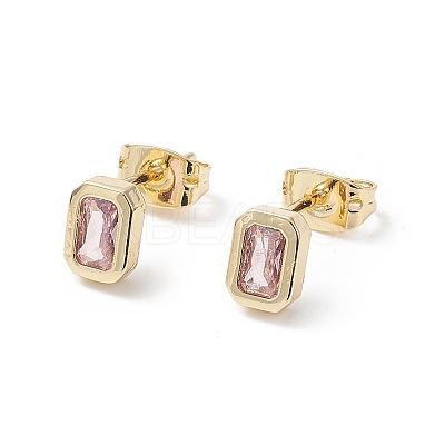 Cubic Zirconia Rectangle Stud Earrings EJEW-B014-23G-1