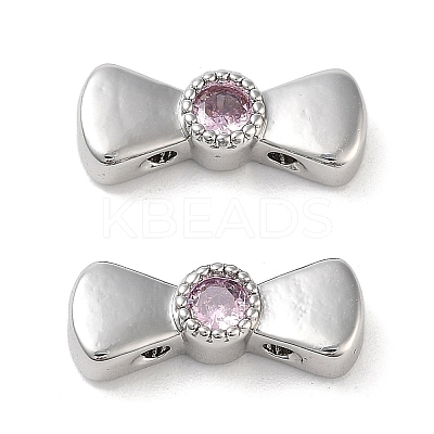 Brass Pave Pink Cubic Zirconia Bowknot Multi-Strand Links KK-B102-37B-01P-1