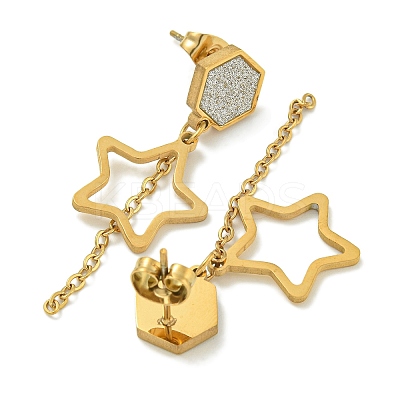 Ion Plating(IP) 304 Stainless Steel Star Dangle Stud Earrings EJEW-G400-42G-02-1