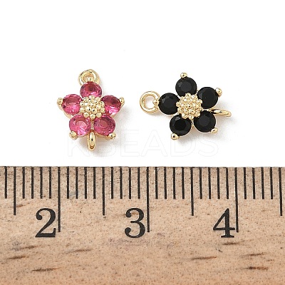 Brass Pave Cubic Zirconia Flower Links Connector Charms KK-H089-34G-1
