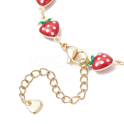Brass Enamel Strawberry Link Chain Bracelets for Women BJEW-JB12578-1