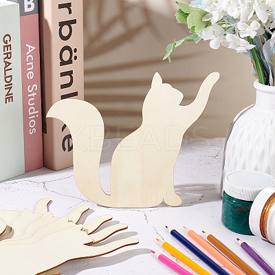 Cat Wood Unfinished Wood Cutouts DIY-WH0430-319A-1