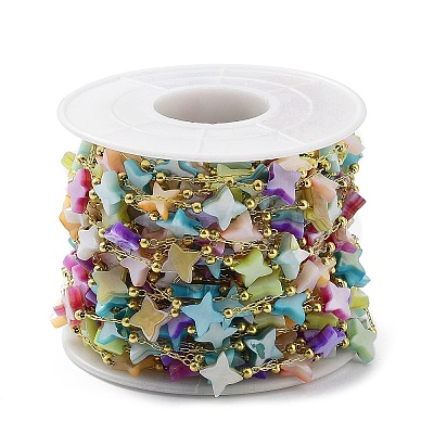 Colorful Natural Shell Star & Brass Beaded Link Chains CHS-C008-03G-1