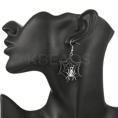 Halloween Theme Spider Web with Spider Handmade Glass Seed Beaded Dangle Earrings EJEW-MZ00481-01-1
