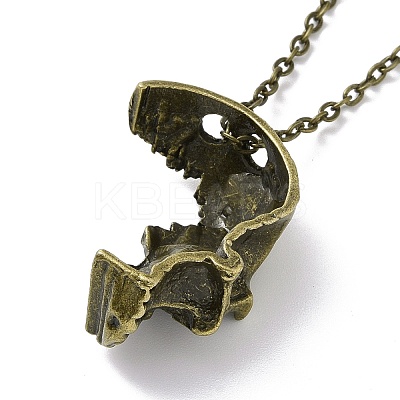 Retro Alloy Broken Half Skull Pendant Necklace for Men Women LS-NJEW-B085-04B-1