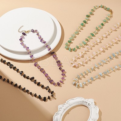 5Pcs 5 Style Natural Mixed Gemstone Chips Beaded Necklaces Set NJEW-JN04061-1