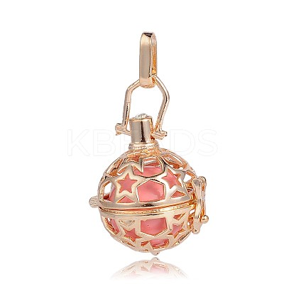 Golden Plated Brass Hollow Round Cage Pendants KK-J226-14G-1