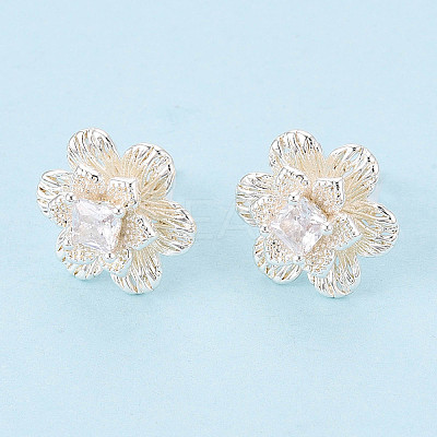 Brass Pave Clear Cubic Zirconia Stud Earrings KK-T077-19S-1