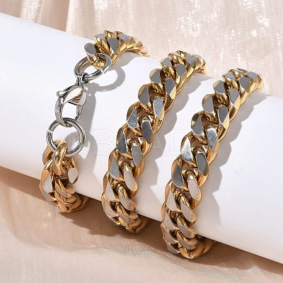 10MM 201 Stainless Steel Cuban Link Chain Necklaces for Women Men NJEW-F360-01G-1