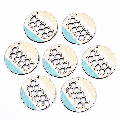 Printed Natural Poplar Wood Pendants LS-WOOD-S045-128-1