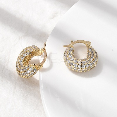 Brass Micro Pave Clear Cubic Zirconia Flat Round Hoop Earrings EJEW-K318-04A-G-1