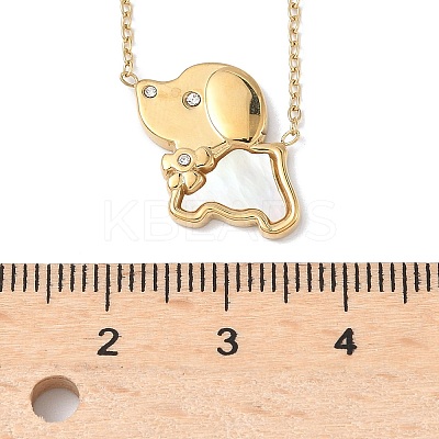304 Stainless Steel White Enamel & Crystal Rhinestone Dog Pendant Necklaces for Women NJEW-M101-03G-1