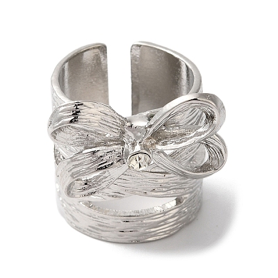 Alloy Rhinestone Bowknot Wide Open Cuff Rings for Women RJEW-S412-07P-1