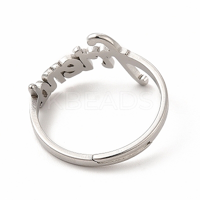 Non-Tarnish 304 Stainless Steel Word Friend Adjustable Ring for Women RJEW-B027-07P-1