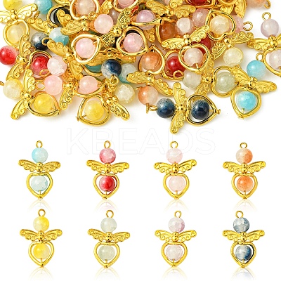 40Pcs 8 Colors Golden Alloy Glass Pendants PALLOY-FS00025-1