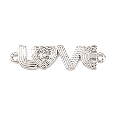 Brass Micro Pave Clear Cubic Zirconia Word LOVE Connector Charms KK-G544-39P-1