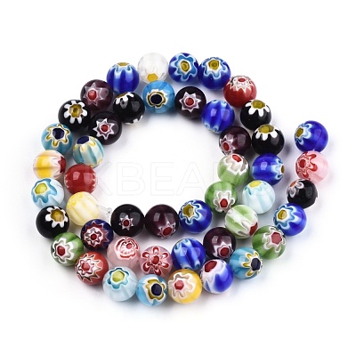 Handmade Millefiori Glass Round Bead Strands LAMP-J038-12mm-M-1