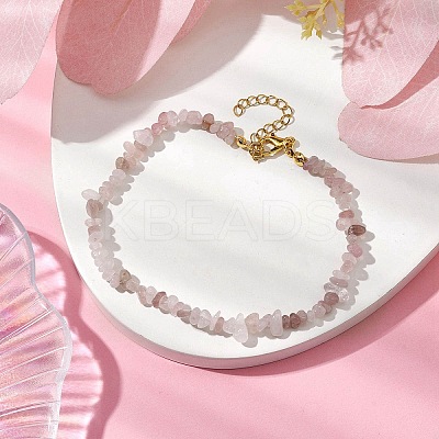 Natural Rose Quartz Anklets AJEW-AN00592-07-1