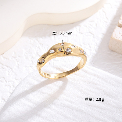 Flat Round 304 Stainless Steel Micro Pave Cubic Zirconia Finger Rings FS-WG7A2B7-22-1
