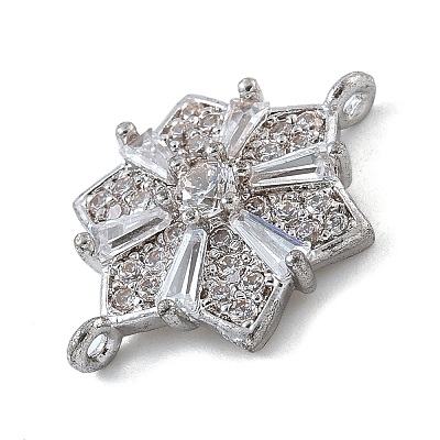 Rack Plating Brass Clear Cubic Zirconia Flower Connector Charms KK-A234-038P-1