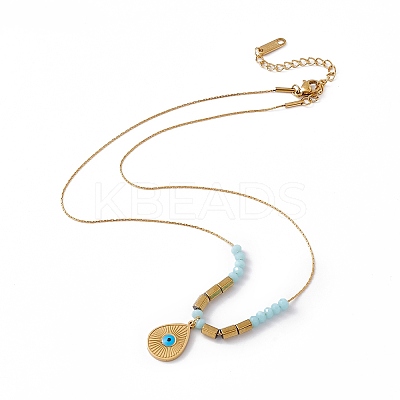 304 Stainless Steel Teardrop with Evil Eye Pendant Necklace for Women LS-NJEW-P269-14G-1