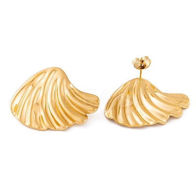 Ion Plating(IP) Shell Shape 304 Stainless Steel Stud Earrings for Women EJEW-L272-021G-1