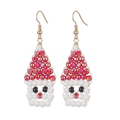 Glass Beaded Santa Claus Dangle Earrings EJEW-TA00238-1
