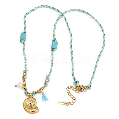 304 Stainless Steel Shell Shape Pendant Cotton Cord Necklaces NJEW-C093-05A-G-1