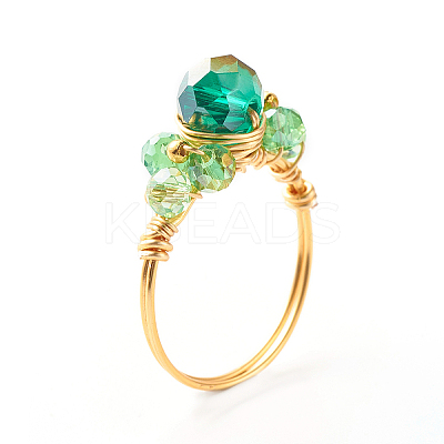 Electroplate Faceted Glass Beads Finger Ring X1-RJEW-TA00014-02-1