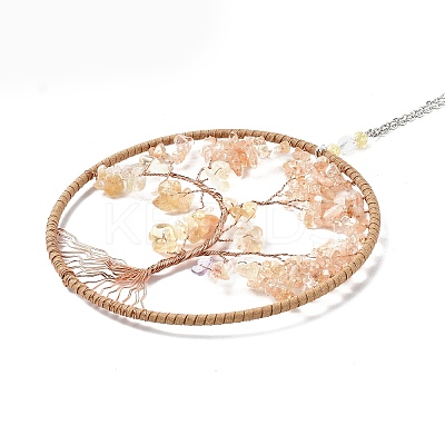 Wire Wrapped Chips Natural Yellow Aventurine Big Pendant Decorations HJEW-A005-05B-1
