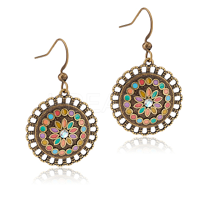 1 Pair Enamel Flower Dangle Earrings with Rhinestone EJEW-AN0001-55-1